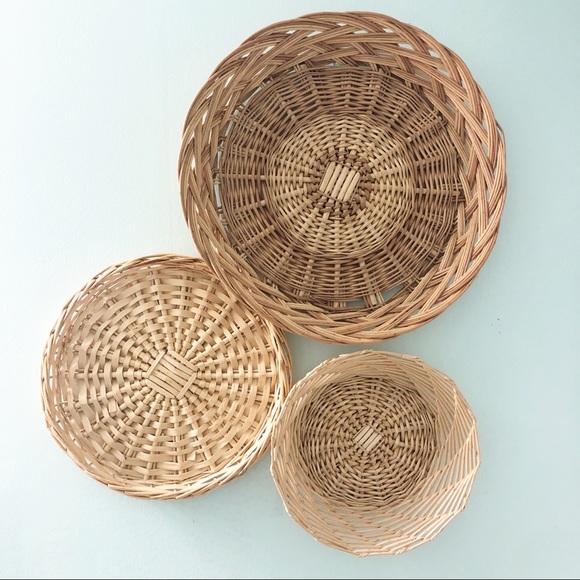 Vintage Wicker Wall Basket Set Boho Home Decor